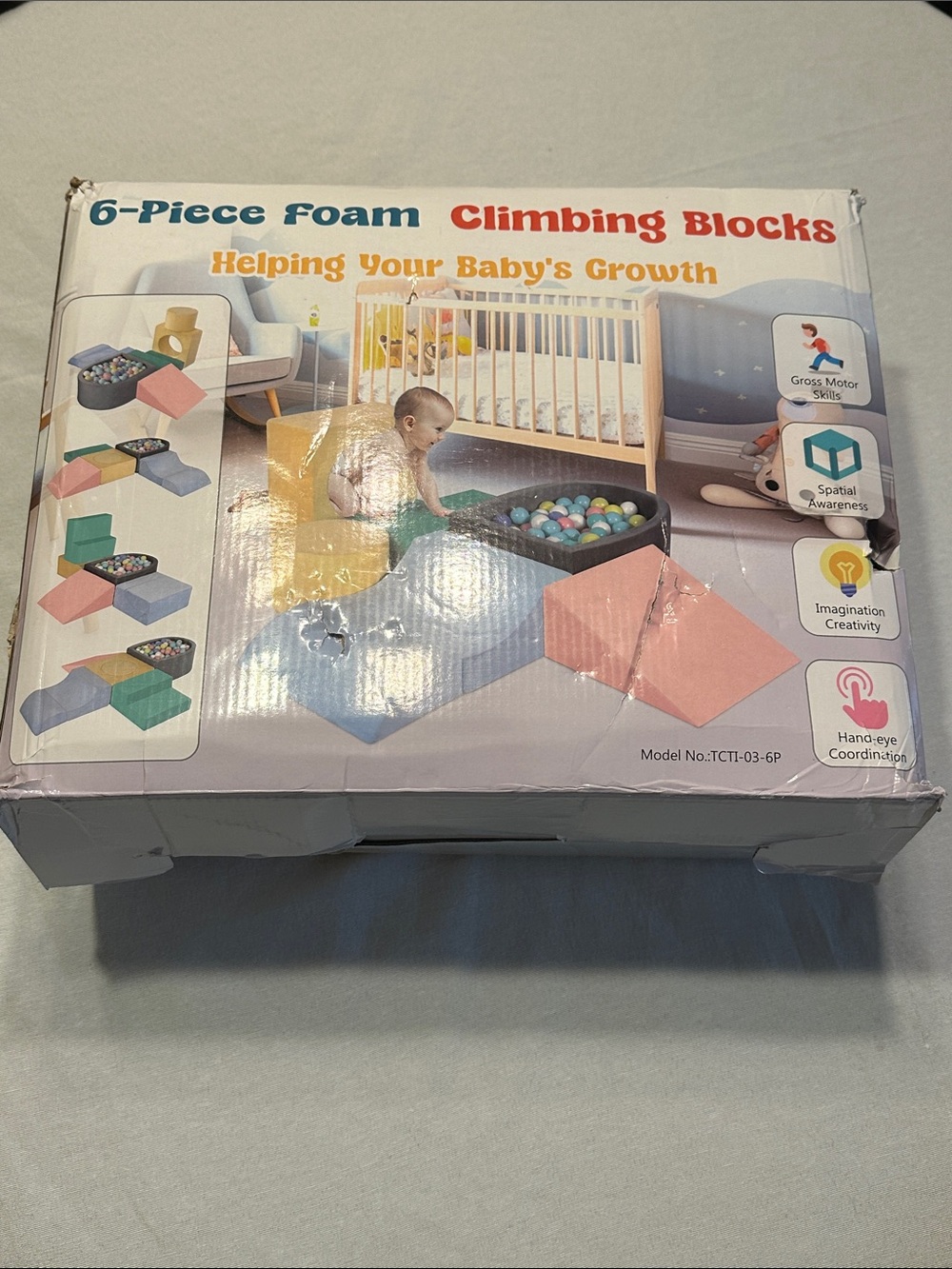 6-Piece Foam Climbing Blocks - Pastel Pink, Blue, Green, Yellow